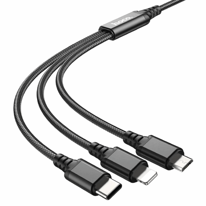 Cable Hoco X76 3-in-1 Super Lightning + C +Micro Negro