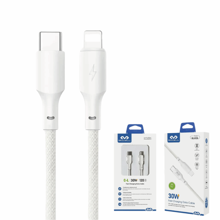 Cable PD a Lightning 30W Miccell VQ-D126 Blanco