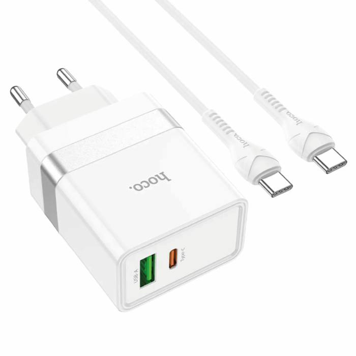 Cargador Hoco N21 PD30W+QC3.0 Cable USB C a USB C Blanco