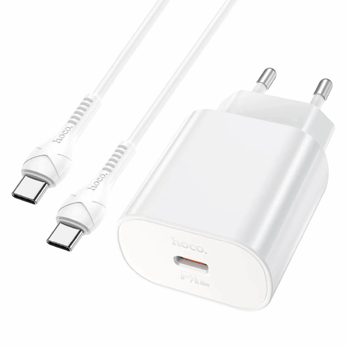 Cargador Hoco N22 PD25W cable Usb C a Usb C Blanco