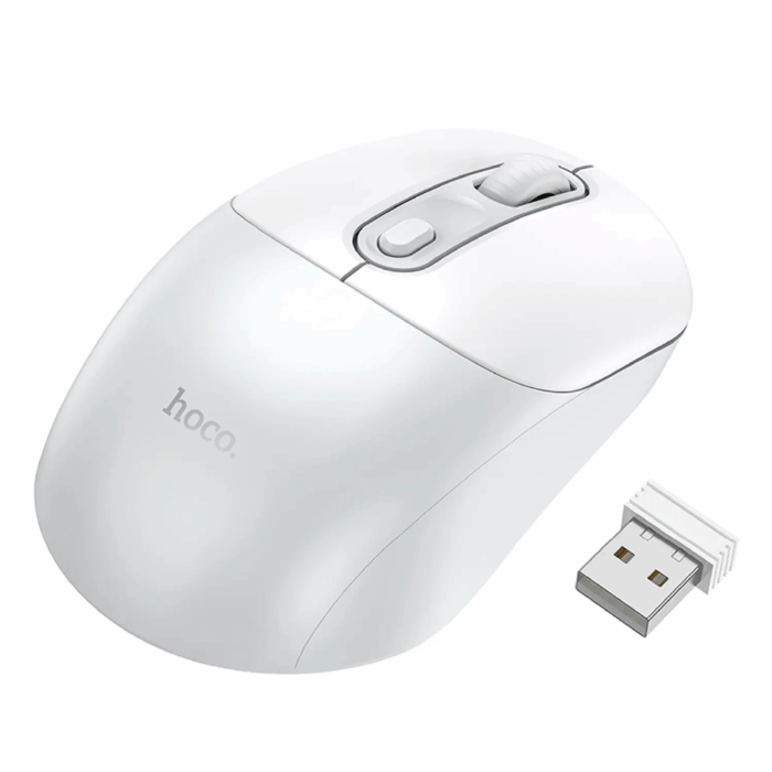 Mouse Hoco GM28 2.4G Blanco + Mouse Pad Hoco GM22 Aurora (Regalo)