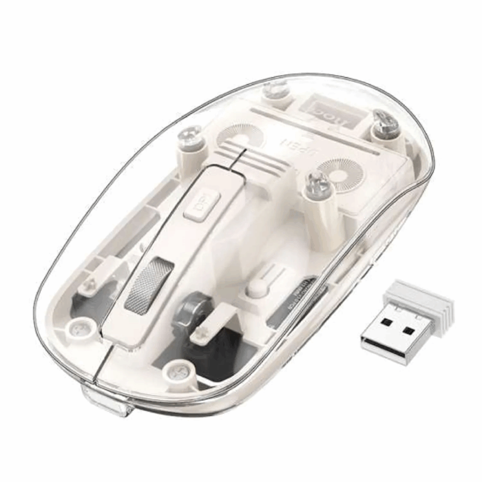 Mouse Hoco GM29 Mysterious dual-mode, Blanco + Mouse Pad Hoco GM22 Aurora (Regalo)